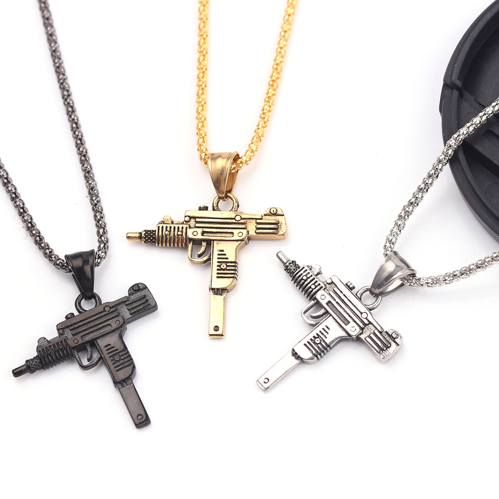 Men Accessories Fashion - Punk Uzi Tabanca Makineli Tüfek Kolye