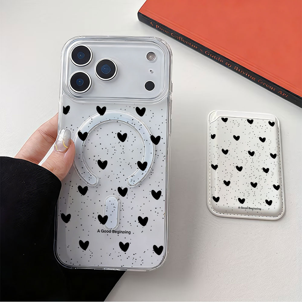 Phone Wallet Combo - Tam ekran Puantiyeli Kalp Desenli Magsafe